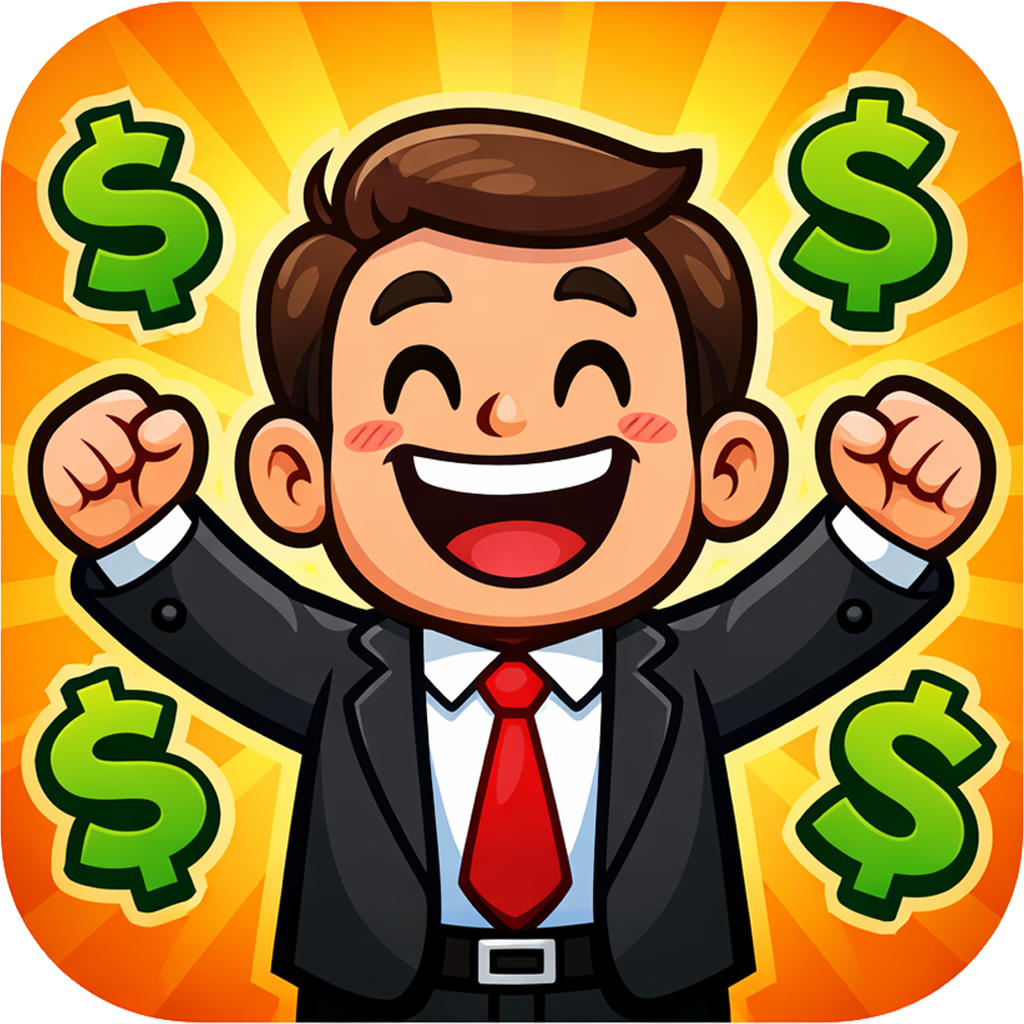 The 'Make The Boss Happy' app icon: a cheering businessman surrounded by dollar signs.